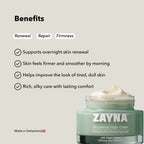 ZAYNA Silky Marine Night Cream jar with restorative benefits for skin renewal, firmness, and hydration.
